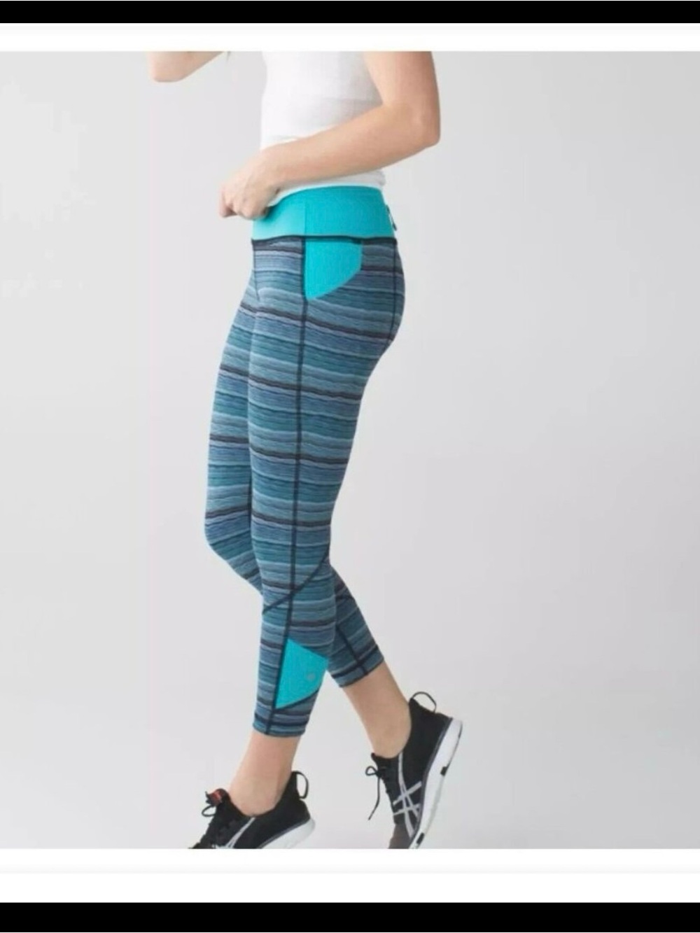 lululemon athletica Teal and Navy Striped Capri Leggings